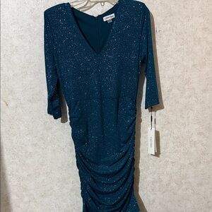 Calvin Klein Teal Sparkle Long Sleeve Dress
